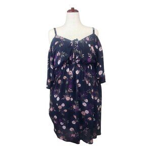 Torrid Moody Floral Print Cold Shoulder Dress Whimsigoth Fairycore Black Size 2X